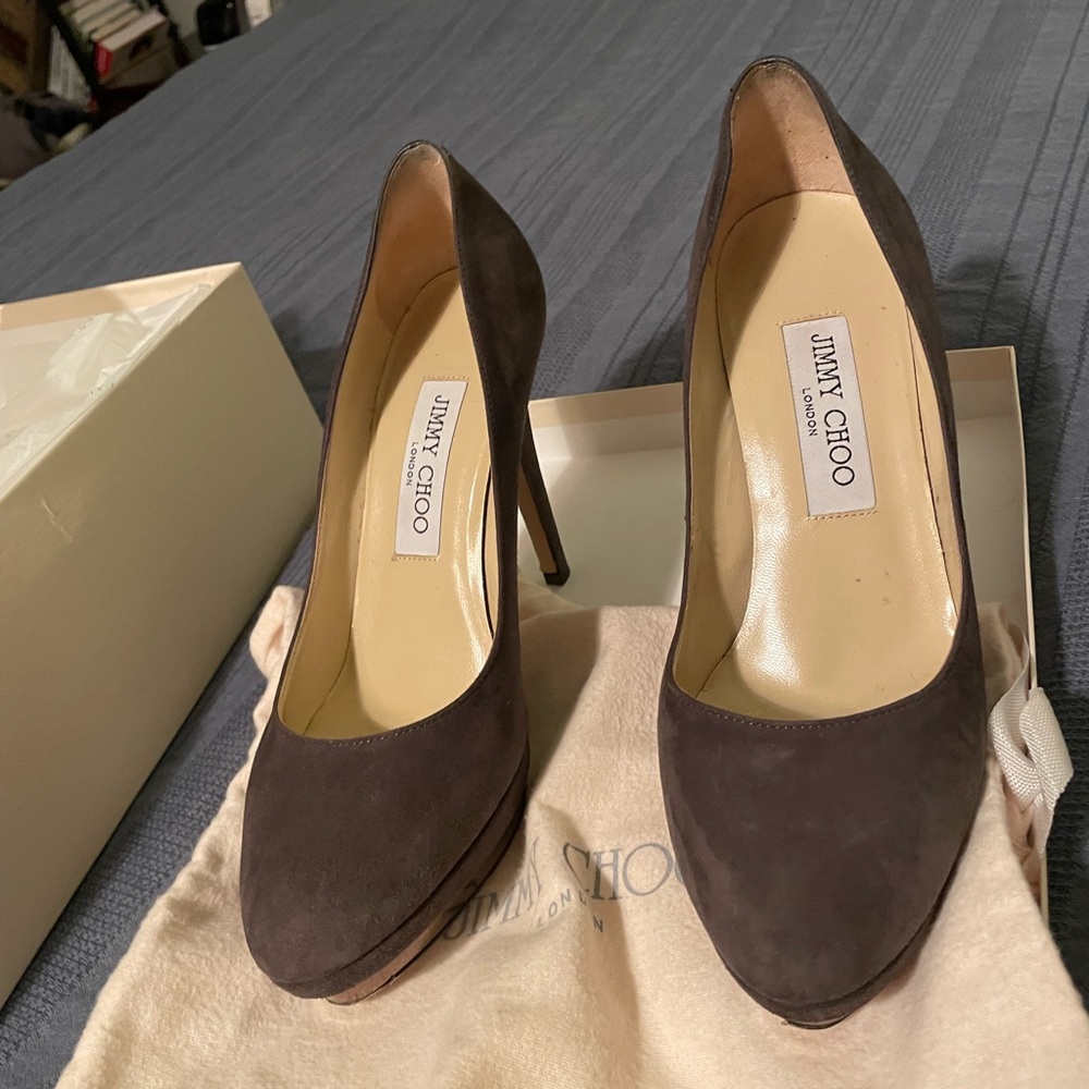 Jimmy Choo suede platform pump high heel, size 37.5